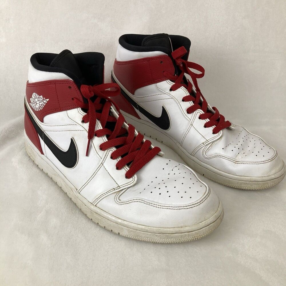 Nike Air Jordan 1 Mid White Black Gym Red 554724-116 Men’s Size 12